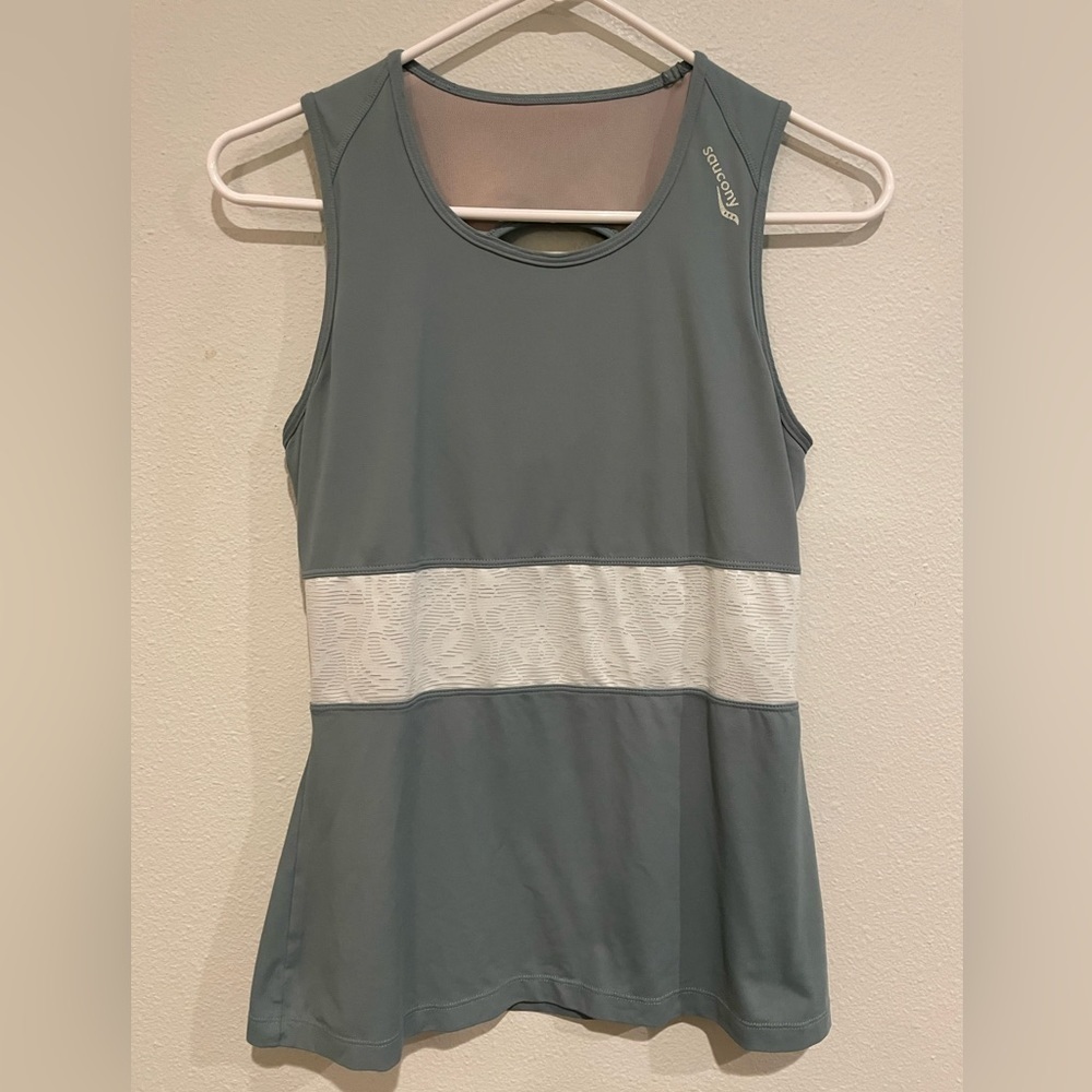 Saucony Sage Green Sports tank with inner bra. Size S